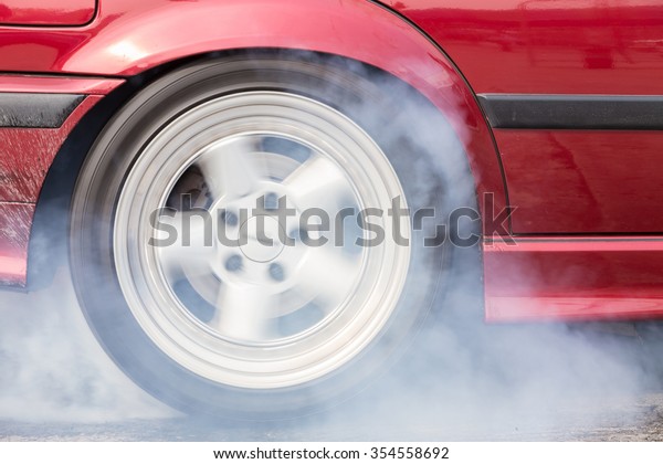 A car burnout at a
drag racing track