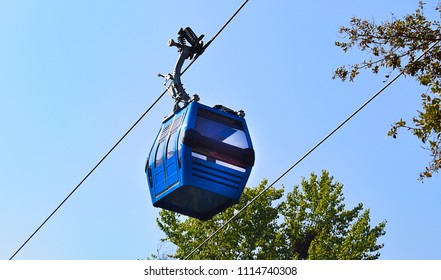 Сable Car Cabin.  The Santiago Cable Car Called Teleferico De Santiago Is A Way Of Transport Located At The Metropolitan Park Of San Cristóbal Hill, In Santiago, Chile.