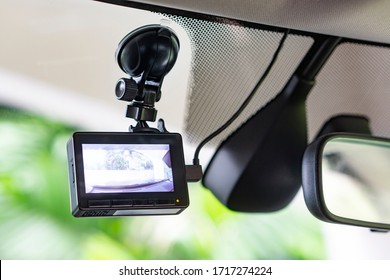 Car Camera Video Recorder To Capture And Record Traffic Pedestrian And Potential Road Accident, Technology Recorder Device Capturing Video Of Front Of Vehicle Automobile Crash Safety Proof Evidence