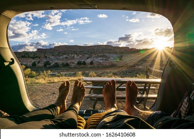 Car Camping In Wilderness Area At The Sunset