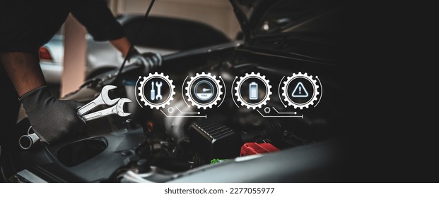 Car care maintenance and servicing, Hand technician auto mechanic using the wrench to fix car or repairing change spare part engine problem and insurance service support the range of car check. - Shutterstock ID 2277055977