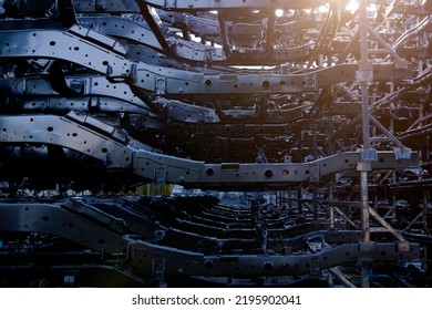 Car Chassis Stored At Distribution Yard In Factory. Is A Weight-bearing Structure.