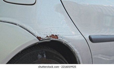 Car Chassis Wheel Arch Damaged With Corrosion Rust