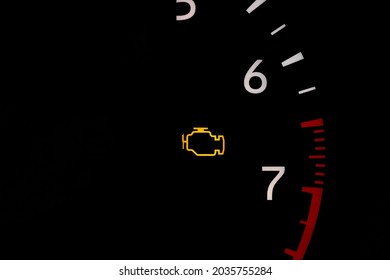 Car Check Engine Warning Light On Dashboard. Vehicle Maintenance, Repair And Service Concept.