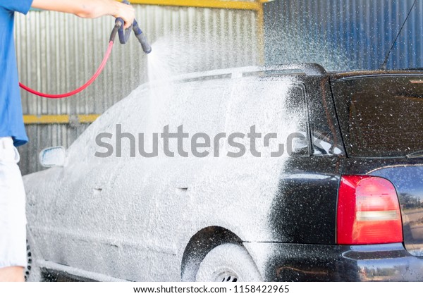 Car cleaning with car foam. Cleaning Car Using High\
Pressure Water