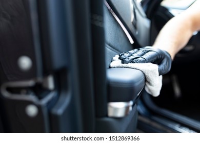 Car cleaning. Cleaning the leather elements in the car door - Shutterstock ID 1512869366