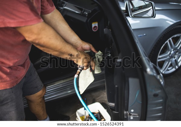 Car cleaning\
and preparation at a car\
service
