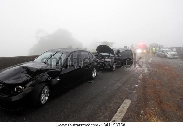 Car collision in a dense fog on Anchieta\
Highway, Sao Bernardo do Campo,\
Brazil.