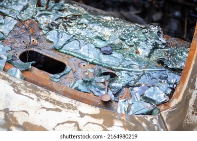 Car Completely Destroyed By Fire Abandoned Stock Photo 2164980219