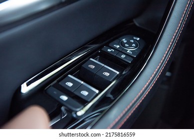 Car Control Panel Auto Button Glass In A Luxury Car.automatic Window Lifter Button On A Modern Car