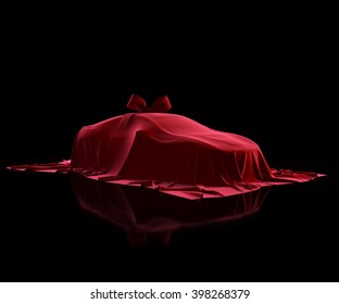 Car Covered By Red Velvet Fabric With Gift Bow-knot