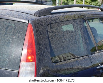 Car Covered With Pollen And Fine Dust In The Spring