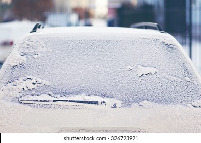 Car Covered Snow, Frozen Back Window Vehicle Winter