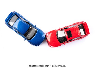 Car crash accident isolated on whie background top view insurance concept