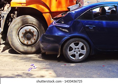 car crash accident on the road. truck and passenger car collision