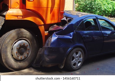 car crash accident on the road. truck and passenger car collision