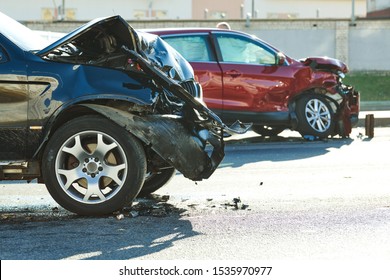 car crash accident on street. damaged automobiles