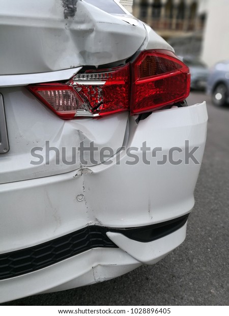 Car Crash Accident Rear White Sedan Stock Photo (Edit Now) 1028896405