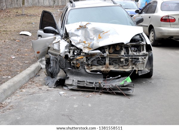 car crash. car after the accident.\
broken car. traffic accident. Damaged car.\
Insurance