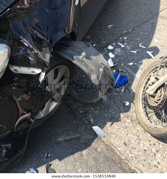 car crash. car after\
the accident. broken car. traffic accident.Thailand BKK, Oct 11\
2019
