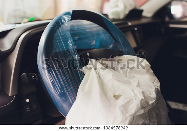 Car Crash air\
bag, blue, inscription\
airbag.