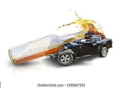 Car Crash Glass Of Liquor The Concept Of Drunk Driving Accident.