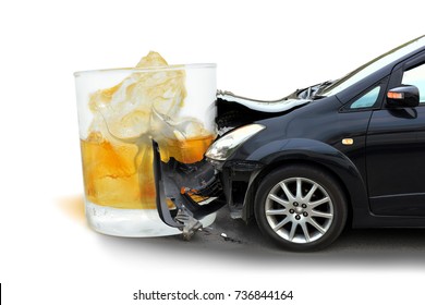 Car crash Glass of liquor The concept of Drunk driving accident. - Shutterstock ID 736844164