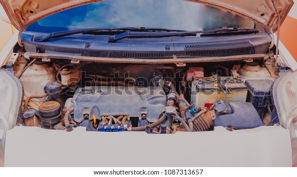 Car crash open hood car mechanic to check condition\
of damage. See the radiator cooling panel Engine and electronic\
system for mechanic to check damage thoroughly to repair engine to\
complete for use.