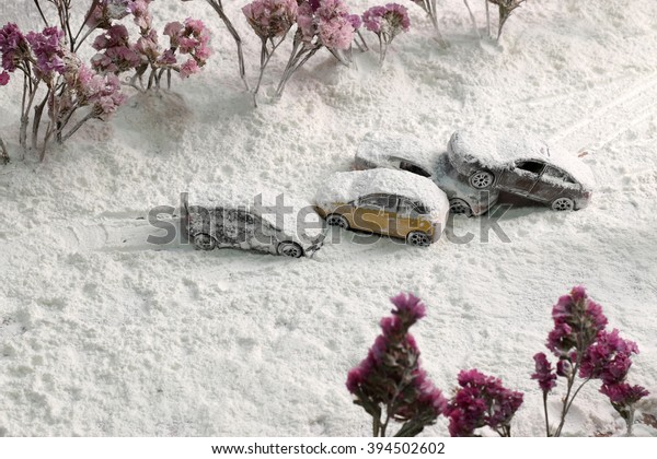 Car Crash\
reclaimed from the air with heavy\
snow.