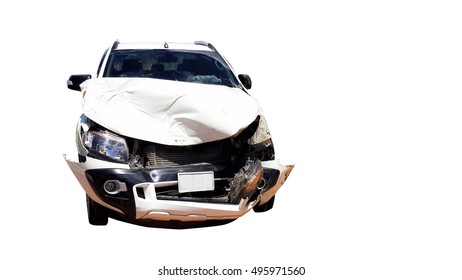 Car Crash Smash Accident On White Background