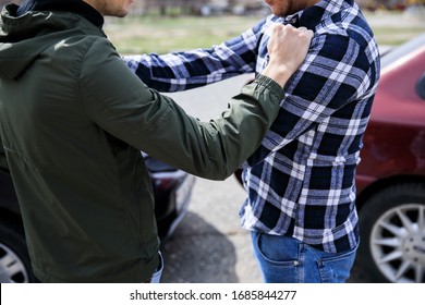 Car Crash And Two Men Fighting In Street
