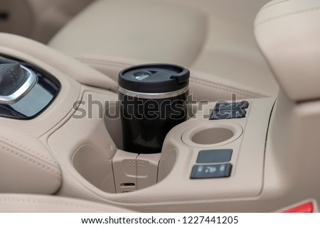 car in cup holder coffee cup, modern car interior