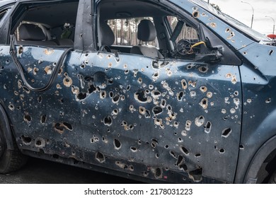 Car Damaged By Fragments Of Artillery Shells (the Concept Of Killing Civilians)