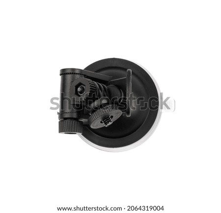 Car dashboard camera with suction mount isolated. Gopro accessories on white background