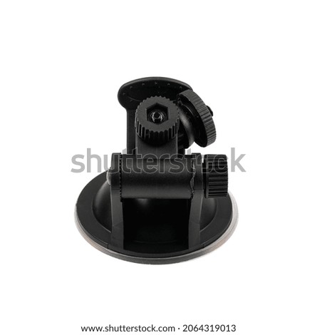 Car dashboard camera with suction mount isolated. Gopro accessories on white background