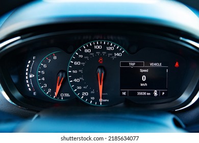 Car Dashboard Details. Car Digital Dashboard Speedometer Display Fuel Panel. 