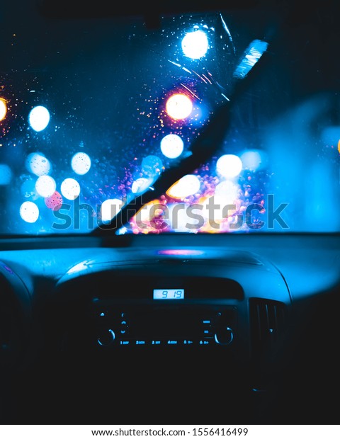 Car dashboard during\
a late night drive