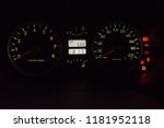 Car dashboard, with emergency stop, air bag, hand brake, unfastened belt, battery, oil and check engine signals. And with 666 km on the odometer