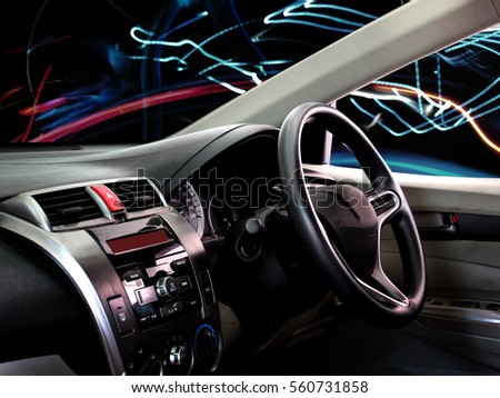 car dashboard in front of blur background.night