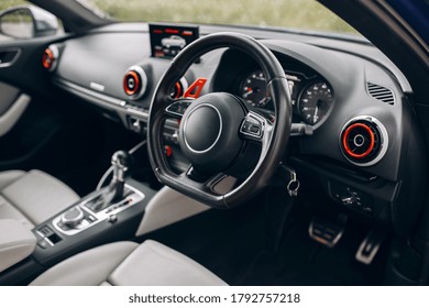 Car dashboard and interior with right hand drive
