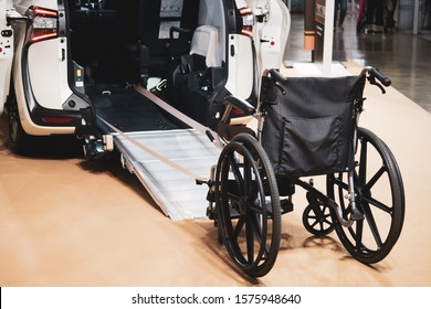 A Car Designed For Disabled People. Wheelchair Ramp In A Car.