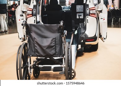 A Car Designed For Disabled People. Wheelchair Ramp In A Car.