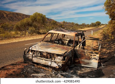 Car Destroyed By Fire On The Road