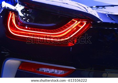 Car detail. New led taillight in hybrid sports car. 