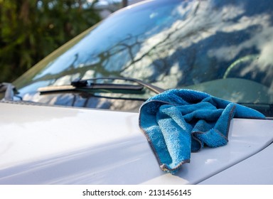 Car Detailing Cloth On Truck Hood And Windshield