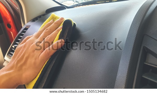 Car Detailing Process Interior Cleaning Spray Stock Photo
