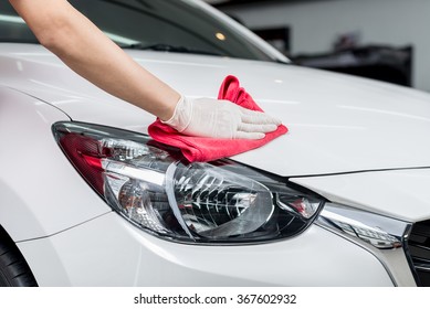 Car Detailing Series : Worker Cleaning  White Car