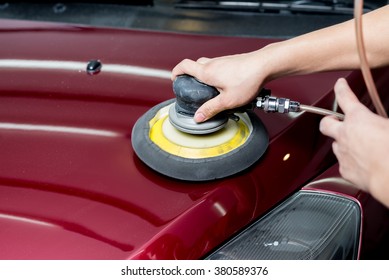 Car Detailing Series : Worker Waxing Red Car