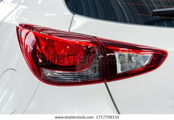 Car details - White luxury car tail lights.Modern\
LED light, white car rear.