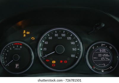 Car Digital Speedometer Dashboard Display Warning Stock Photo 